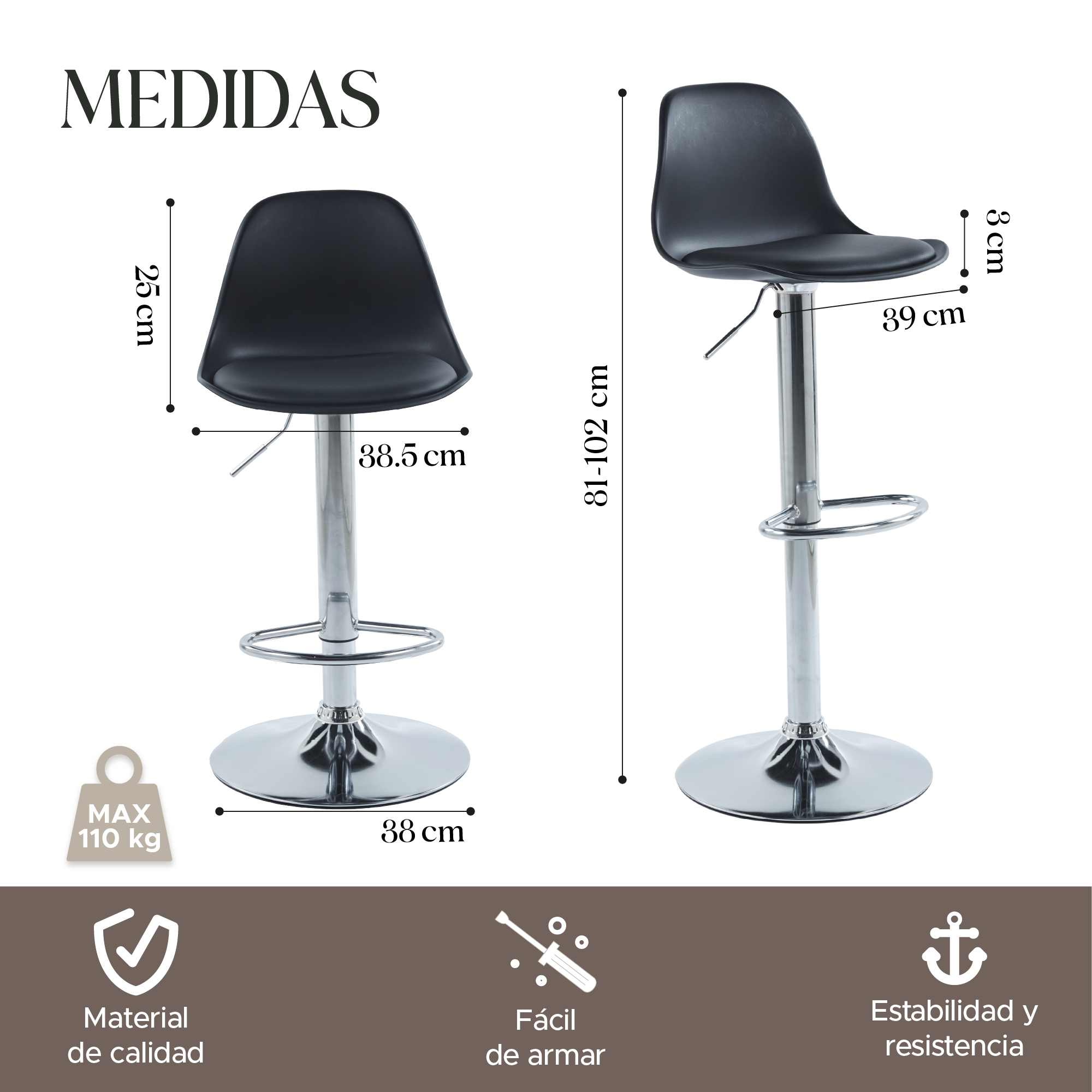 Foto 3 | Set de 4 Sillas Altas Elegantes Espresso Negros Diseño Moderno y Sofisticado