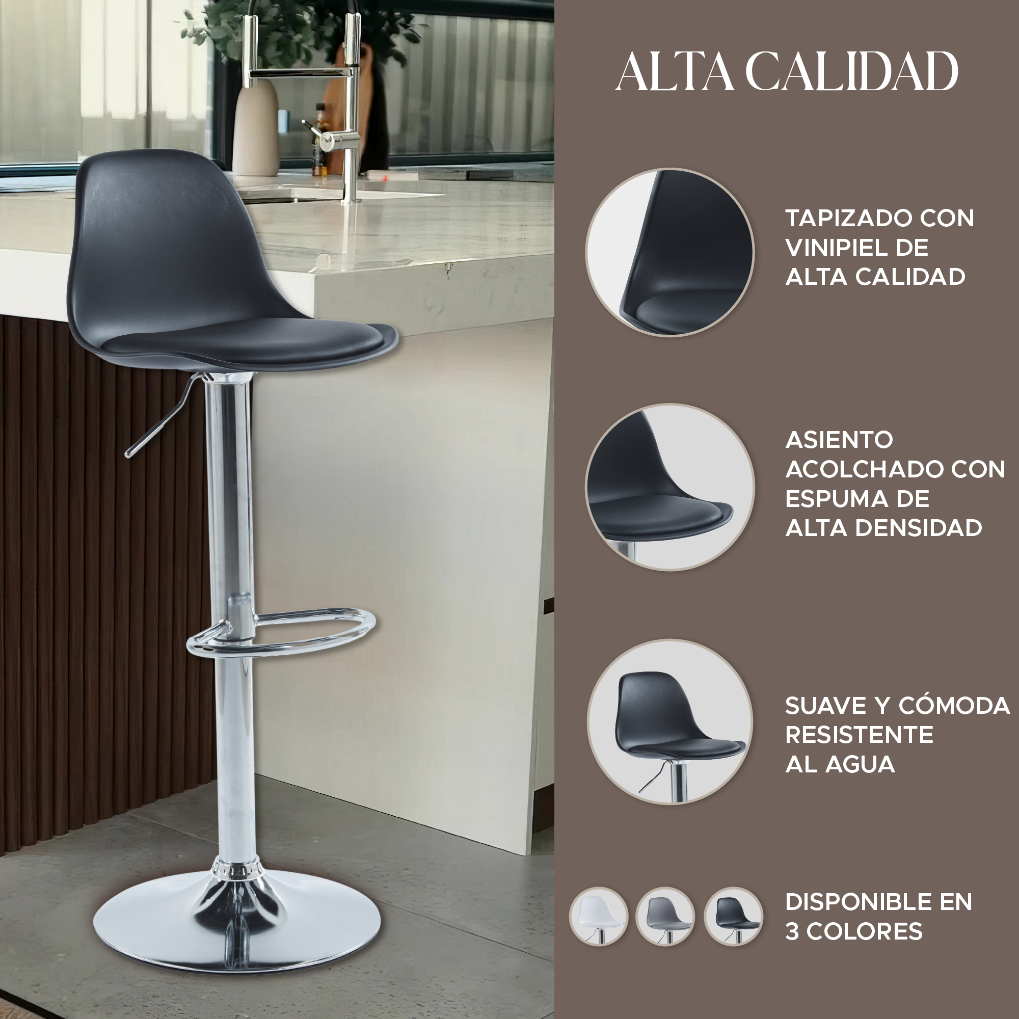 Foto 6 | Set de 4 Sillas Altas Elegantes Espresso Negros Diseño Moderno y Sofisticado