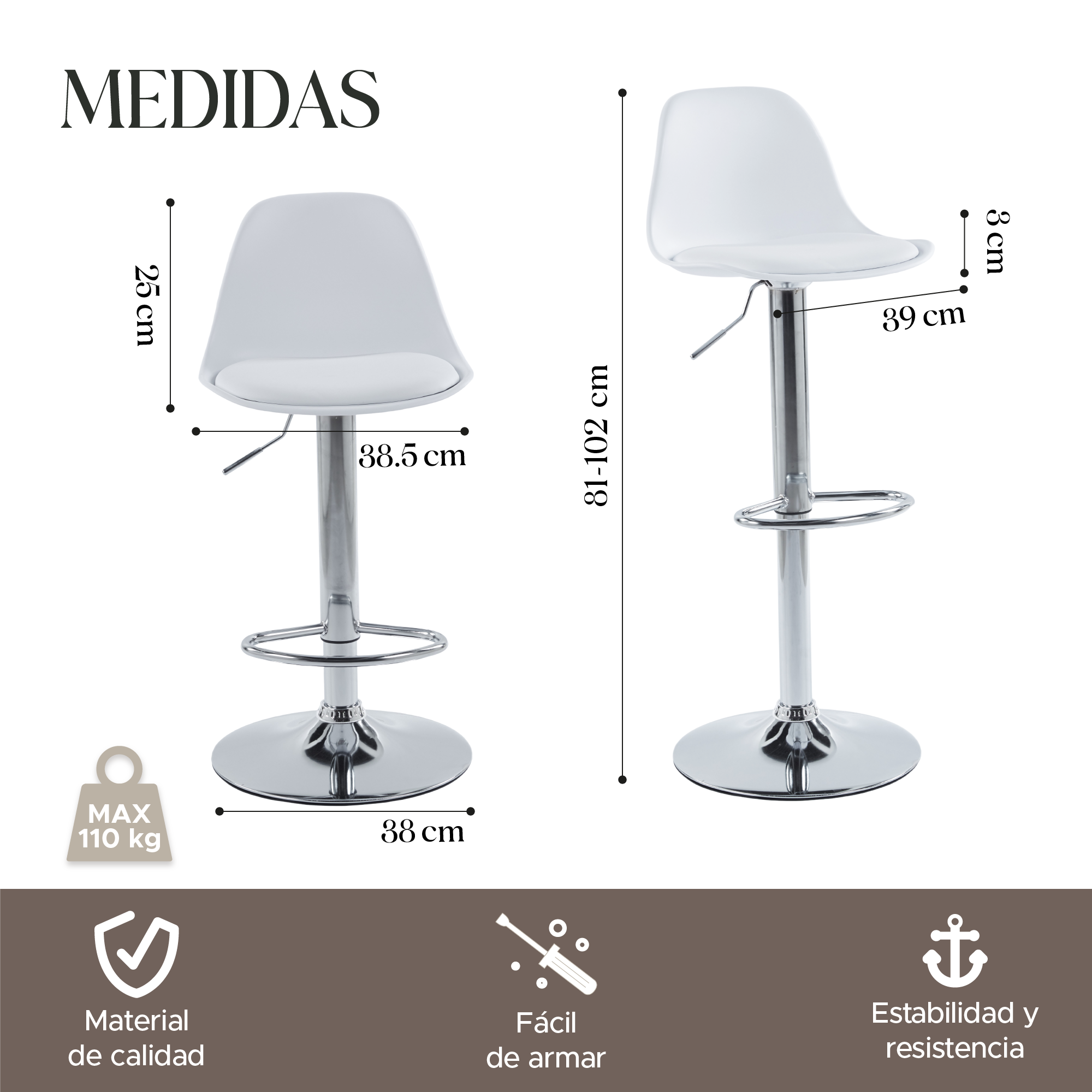 Foto 3 | Set de 4 Sillas Altas Elegantes Espresso Blancos Diseño Moderno y Sofisticado