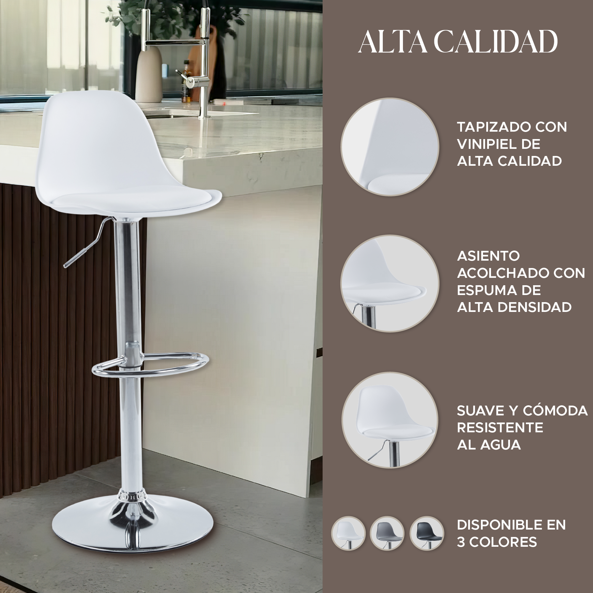 Foto 6 | Set de 4 Sillas Altas Elegantes Espresso Blancos Diseño Moderno y Sofisticado