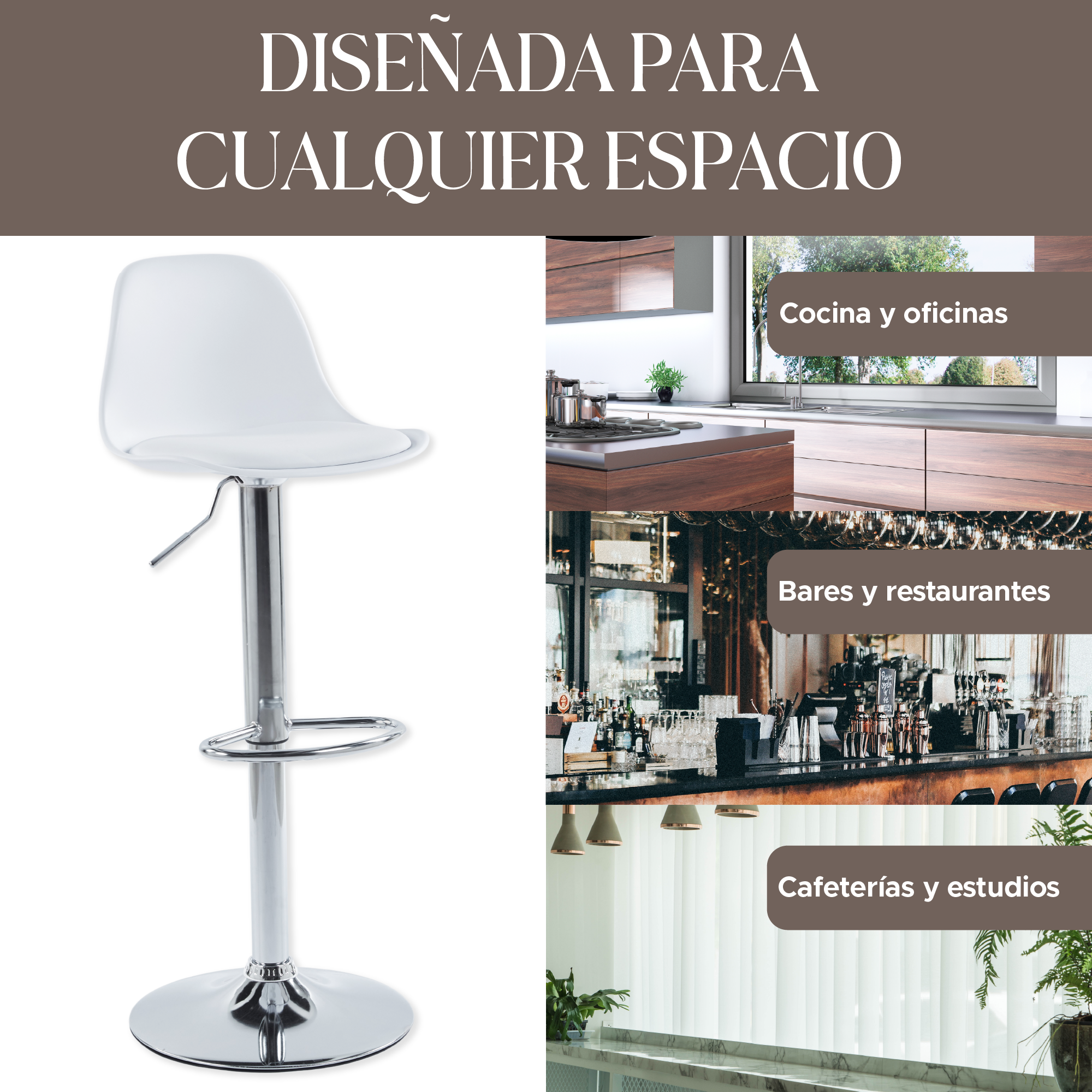 Foto 7 | Set de 4 Sillas Altas Elegantes Espresso Blancos Diseño Moderno y Sofisticado