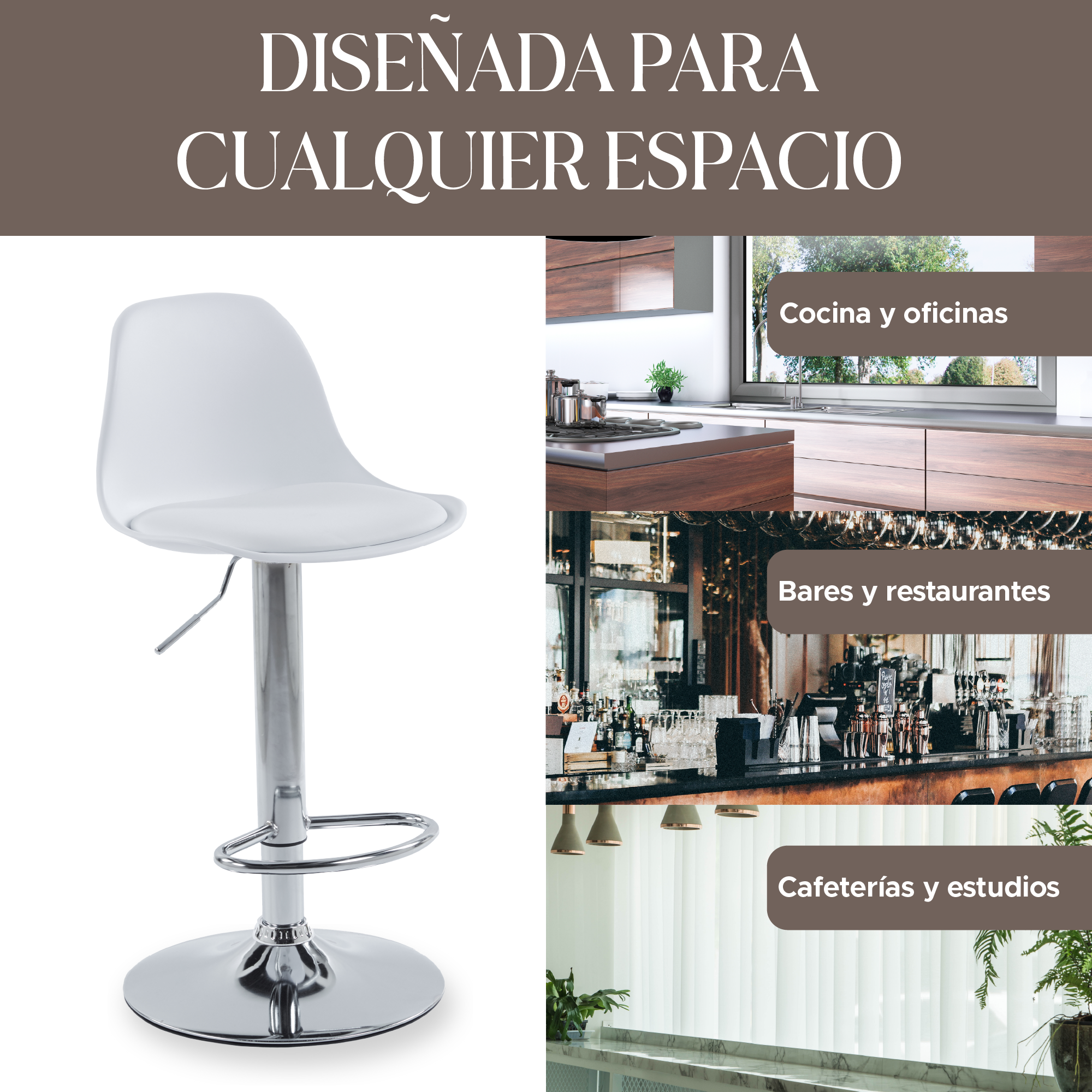 Foto 8 | Set de 4 Sillas Altas Elegantes Espresso Blancos Diseño Moderno y Sofisticado