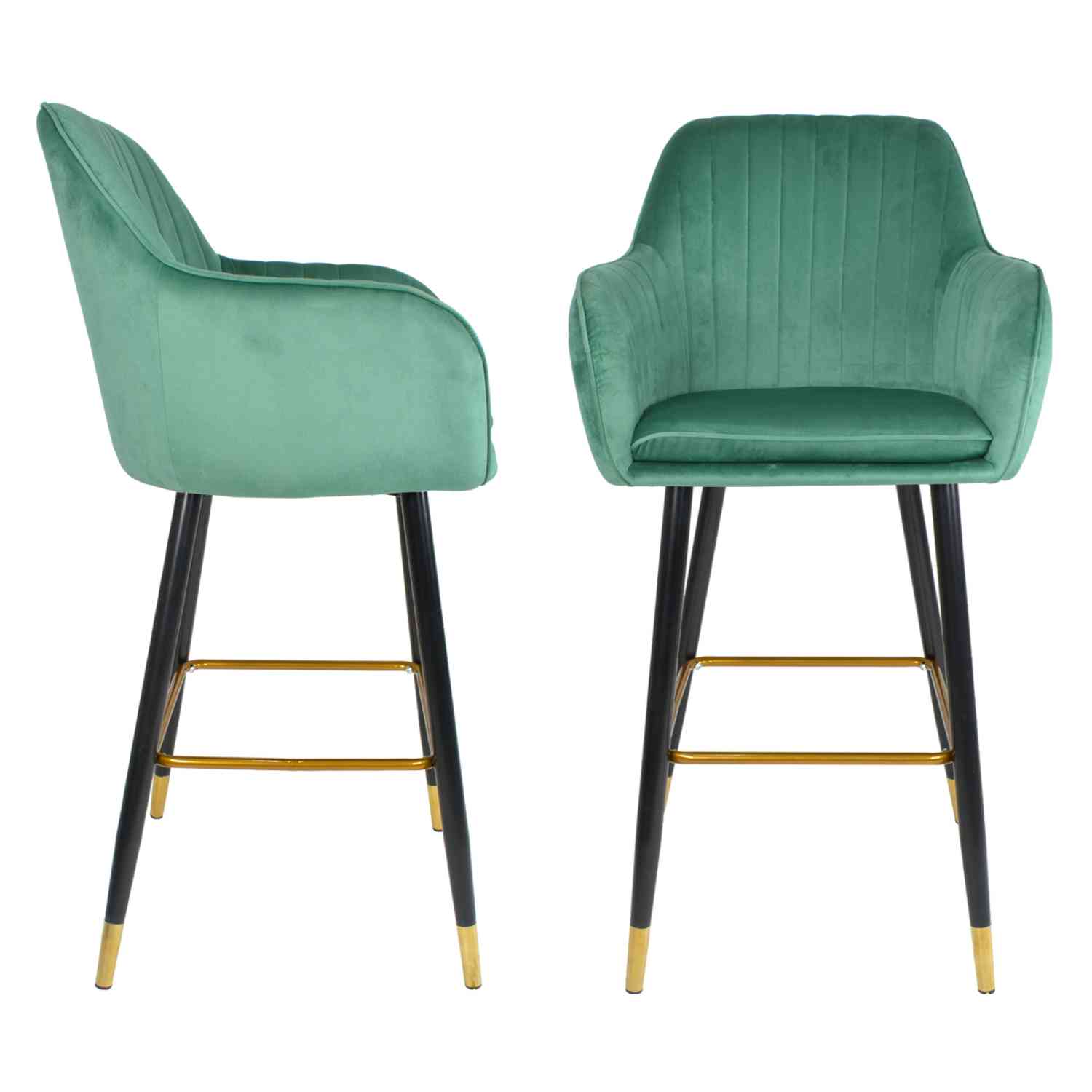 Sillas Altas Tapizadas Banco Terciopelo Velvet Verde Set 2 Houzer