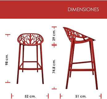 Foto 3 | Set 4 Sillas Altas Rojas Para Barra Jardín Terraza Comedor