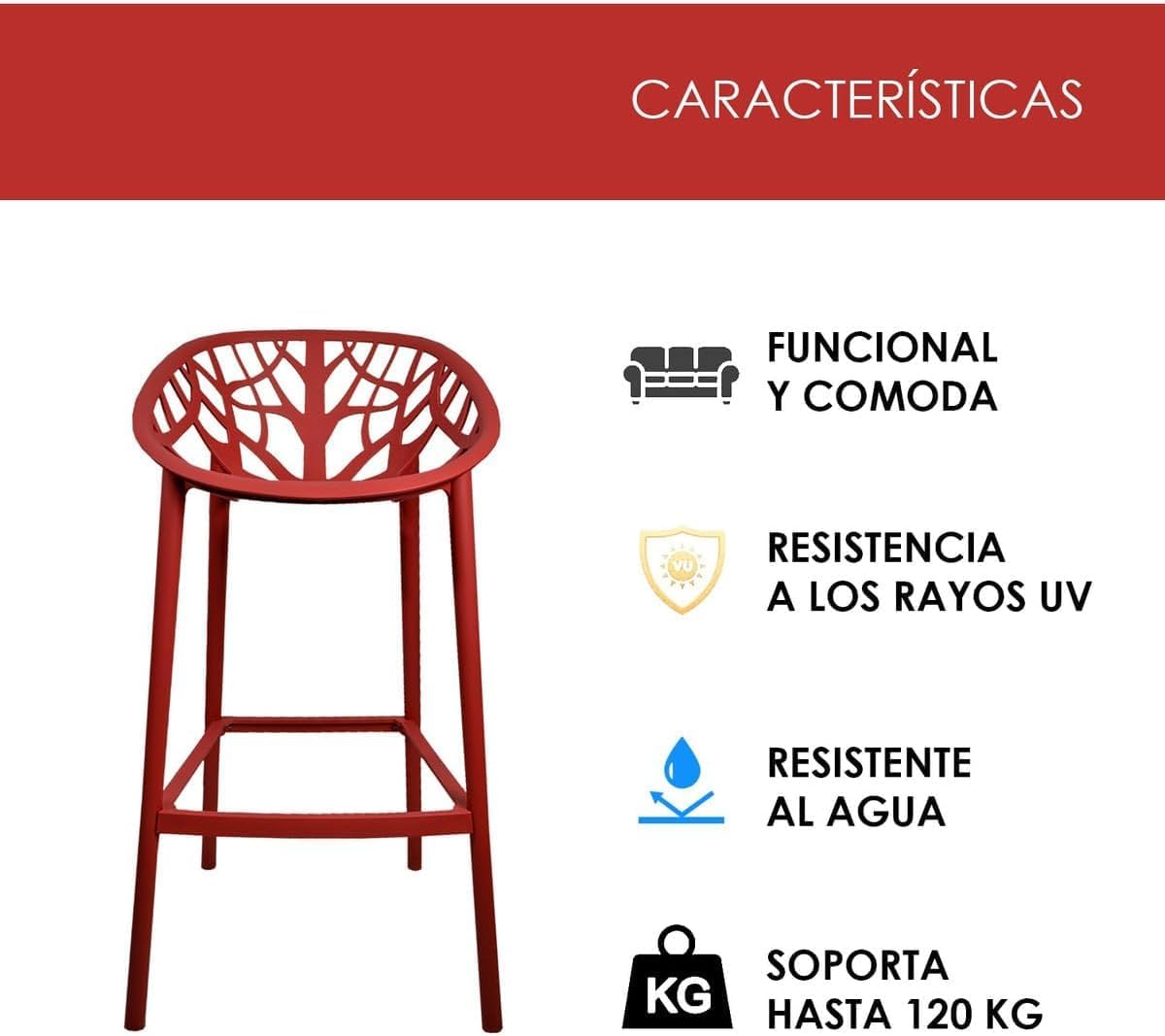Foto 6 pulgar | Set 4 Sillas Altas Rojas Para Barra Jardín Terraza Comedor