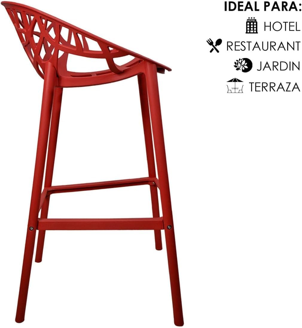 Foto 7 | Set 4 Sillas Altas Rojas Para Barra Jardín Terraza Comedor