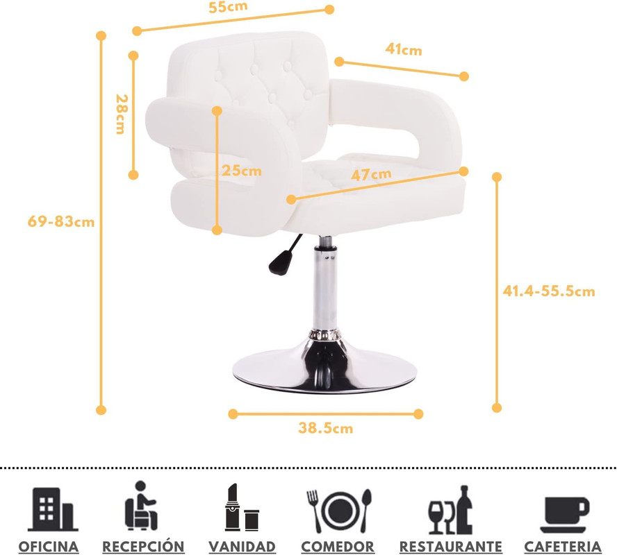Foto 3 pulgar | Silla De Tocador Contemporánea De Altura Ajustable Blanco Gomyhome