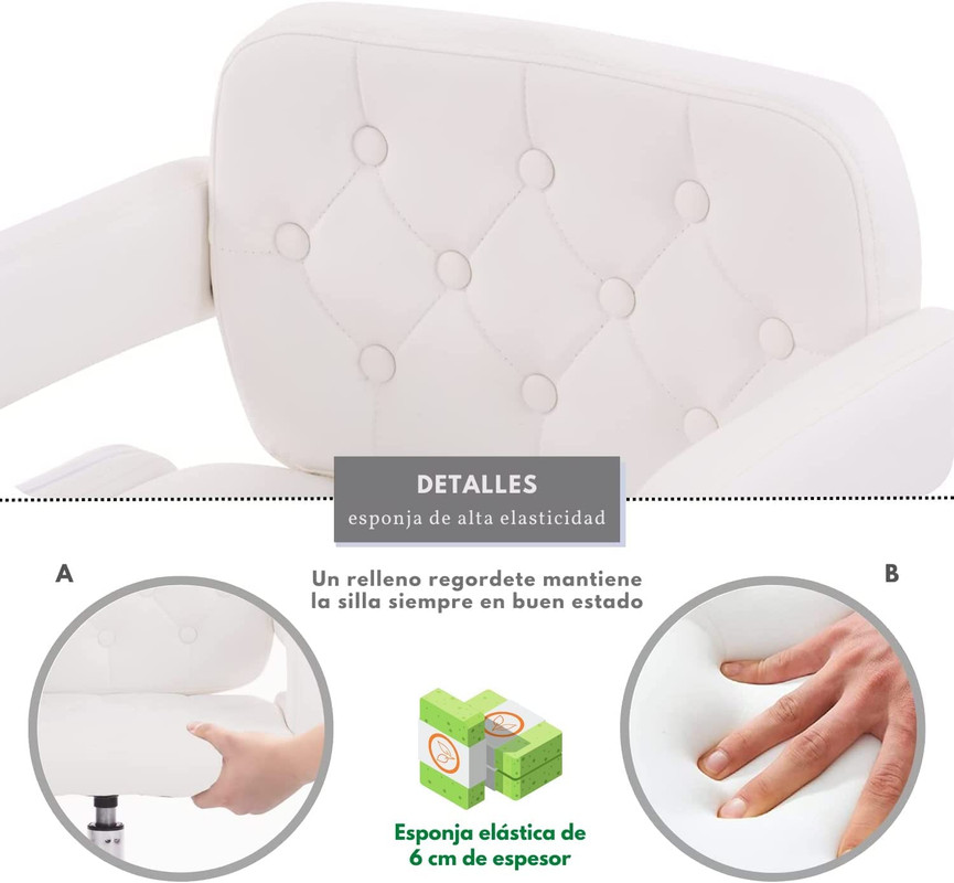 Foto 5 pulgar | Silla De Tocador Contemporánea De Altura Ajustable Blanco Gomyhome
