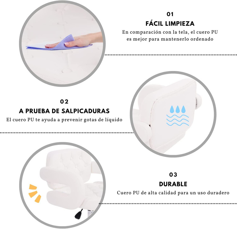 Foto 7 pulgar | Silla De Tocador Contemporánea De Altura Ajustable Blanco Gomyhome