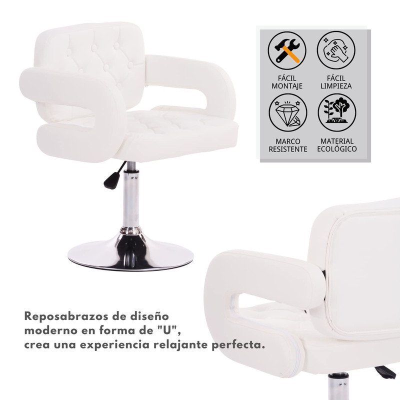 Foto 8 pulgar | Silla De Tocador Contemporánea De Altura Ajustable Blanco Gomyhome