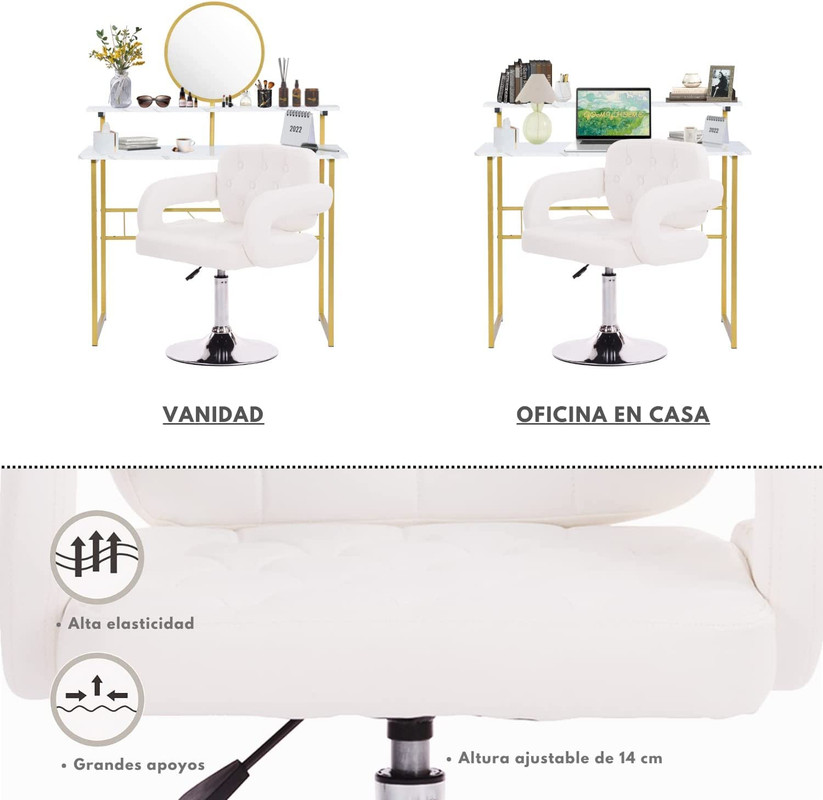 Foto 9 pulgar | Silla De Tocador Contemporánea De Altura Ajustable Blanco Gomyhome