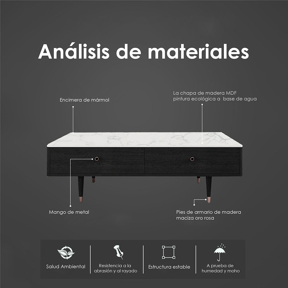 Foto 3 | Mesa De Centro 1 M Praga Con Cajones De Madera Iliosinnova Con Cubierta De Mármol