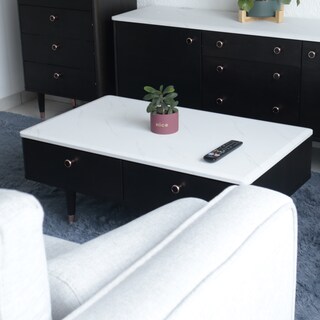Foto 4 | Mesa De Centro 1 M Praga Con Cajones, De Madera Con Cubierta De Marmol
