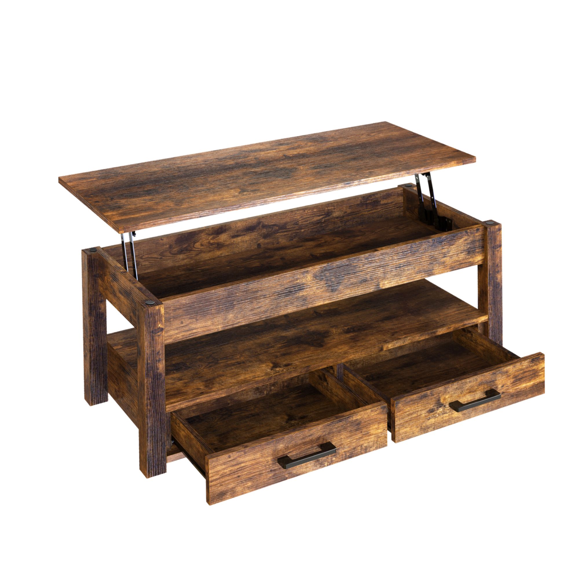 Foto 2 | Mesa de Centro Fabato Fa1792-brn de Madera Rustica Elevable 2 Cajones Abatible