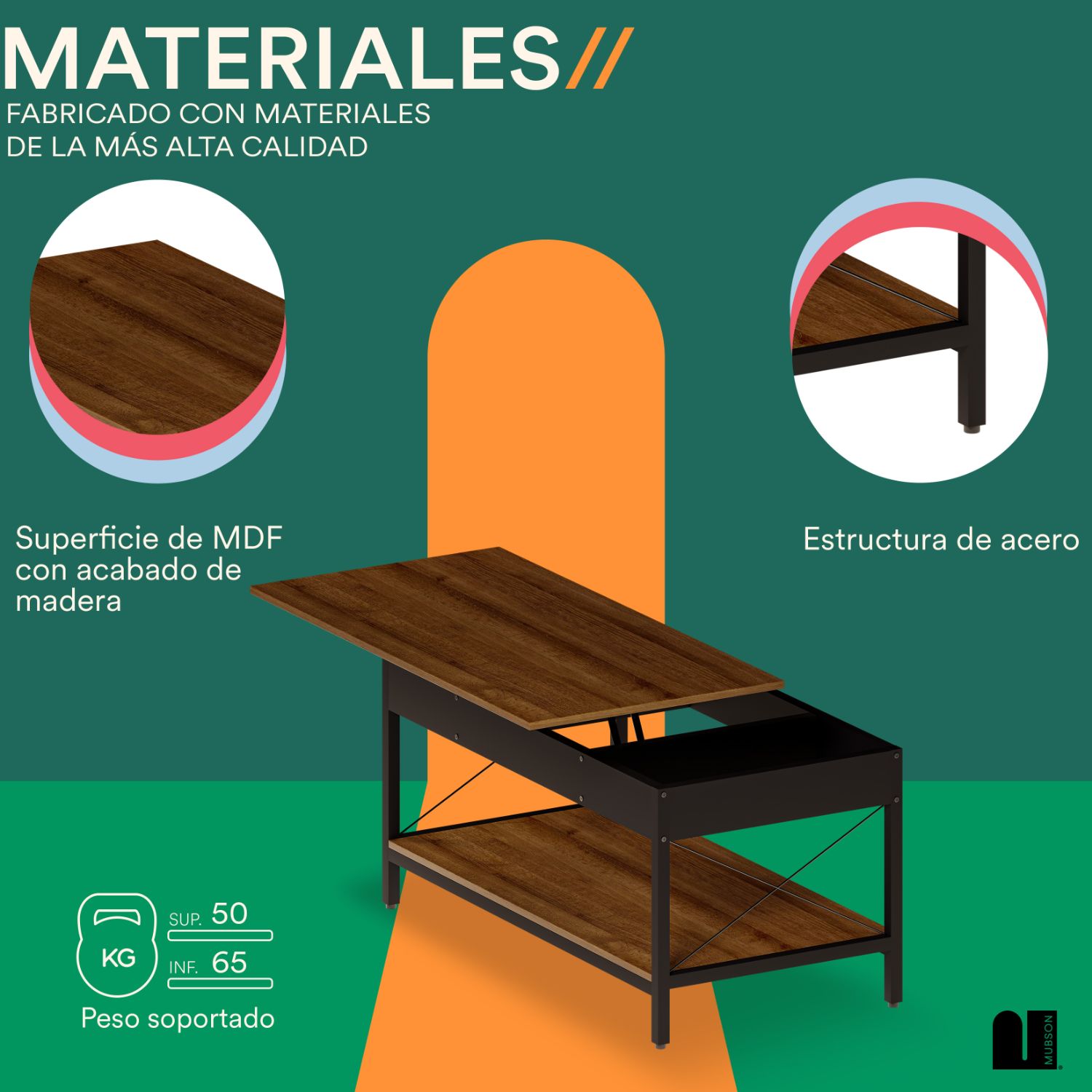 Foto 4 pulgar | Mesa de Centro Mubson Compartimiento Plegable Piare