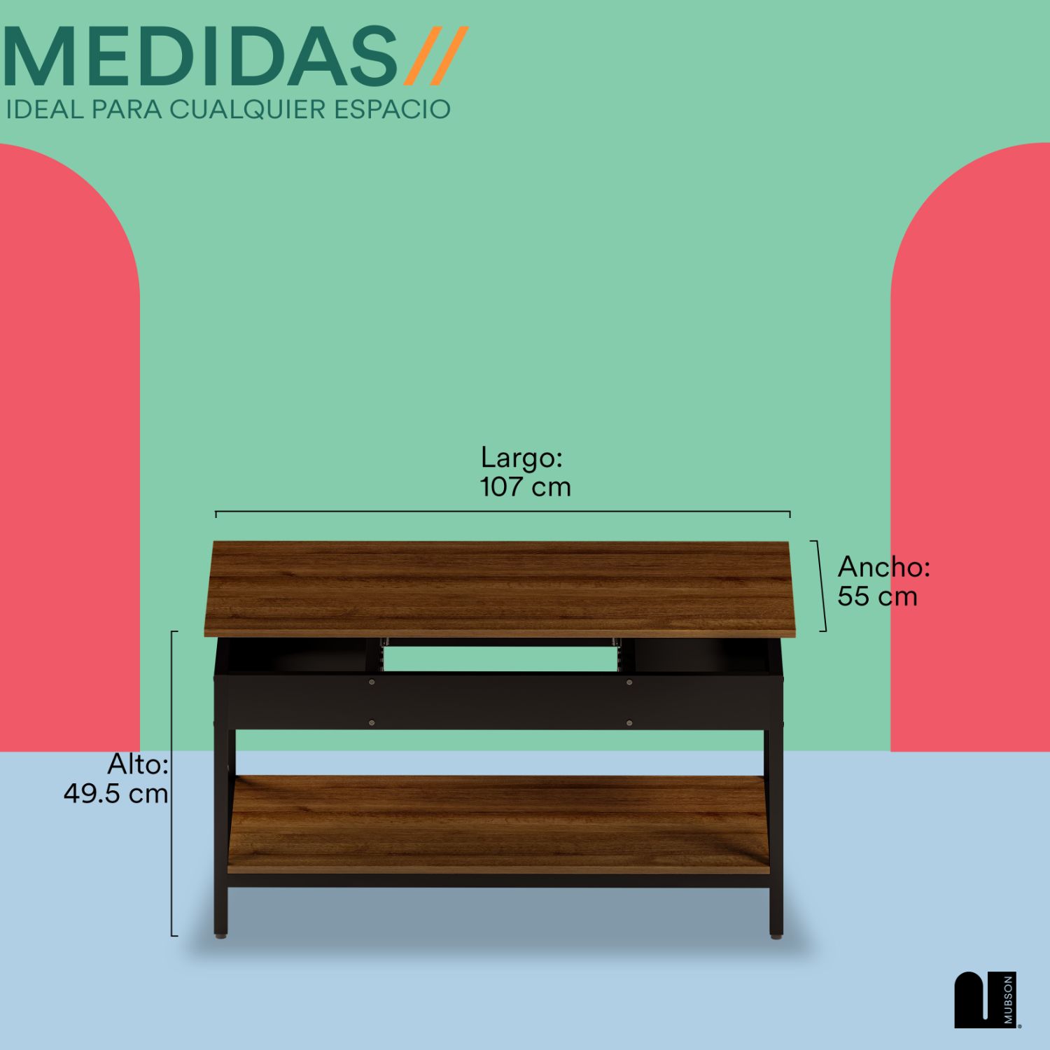Foto 5 | Mesa de Centro Mubson Compartimiento Plegable Piare