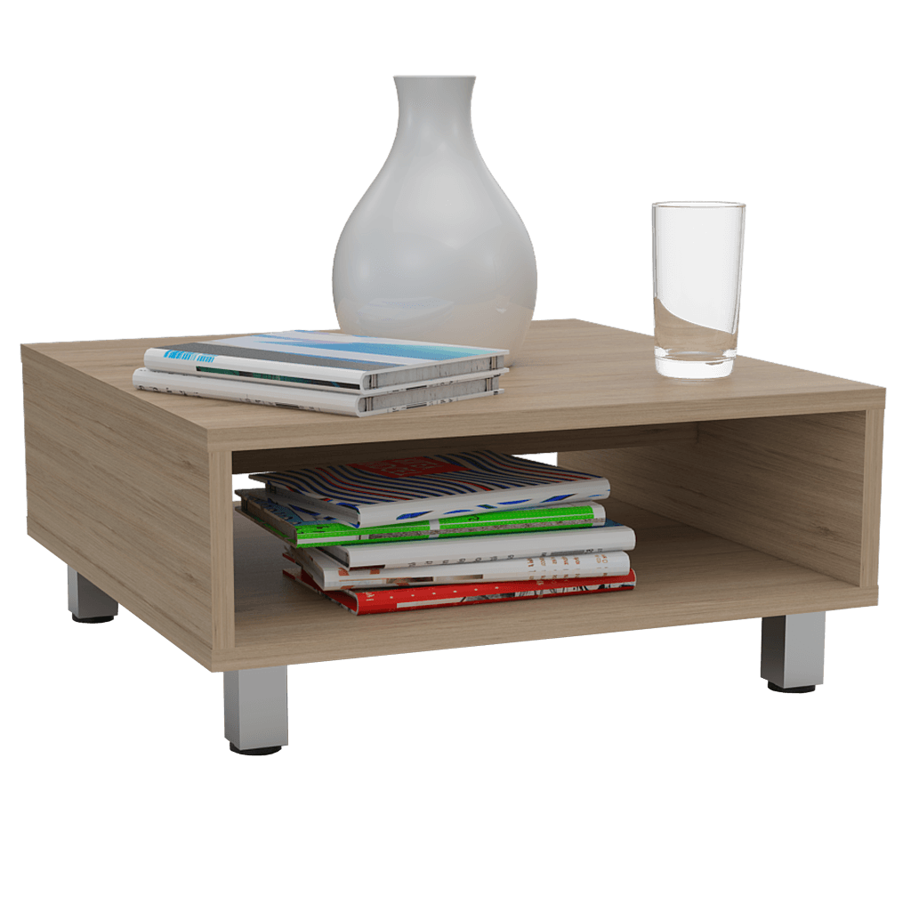 Mesa De Centro Pity, Beige, Con Patas En Acero Cromado
