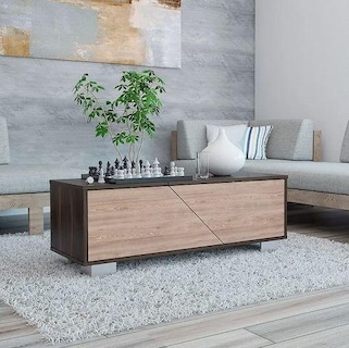 Foto 1 | Mesa De Centro Ariel, Caoba Y Miel, Con Una Puerta Y Patas De Acero