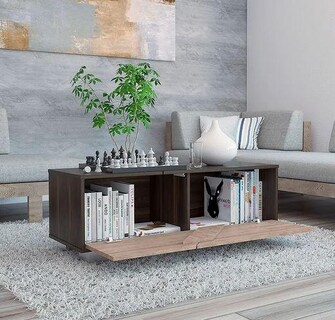 Foto 2 | Mesa De Centro Ariel, Caoba Y Miel, Con Una Puerta Y Patas De Acero