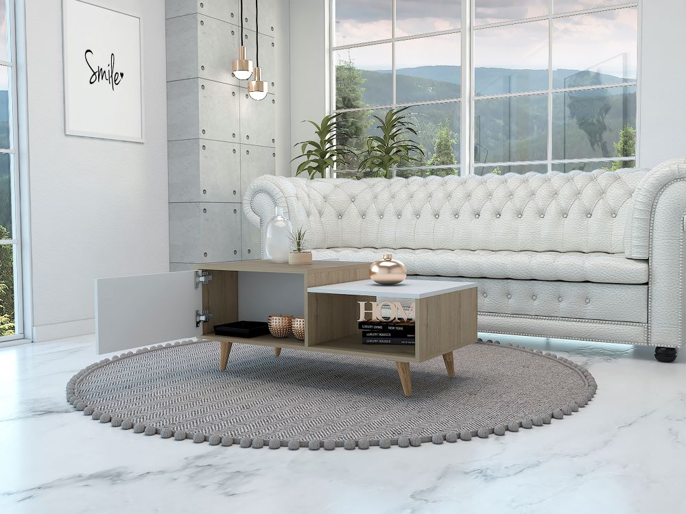 Foto 2 pulgar | Mesa De Centro Trueno, Beige Y Blanco Vainilla, Con Amplio Espacio Para Ubicar Decoraciones