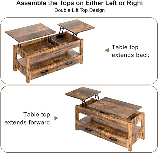 Foto 5 | Mesa de Centro Fabato de Madera Rústica 2 Elevables 2 Cajones Abatible