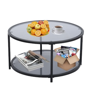Foto 1 | Mesa de Centro Redonda de Cristal Homemake Neka Gris y Negro