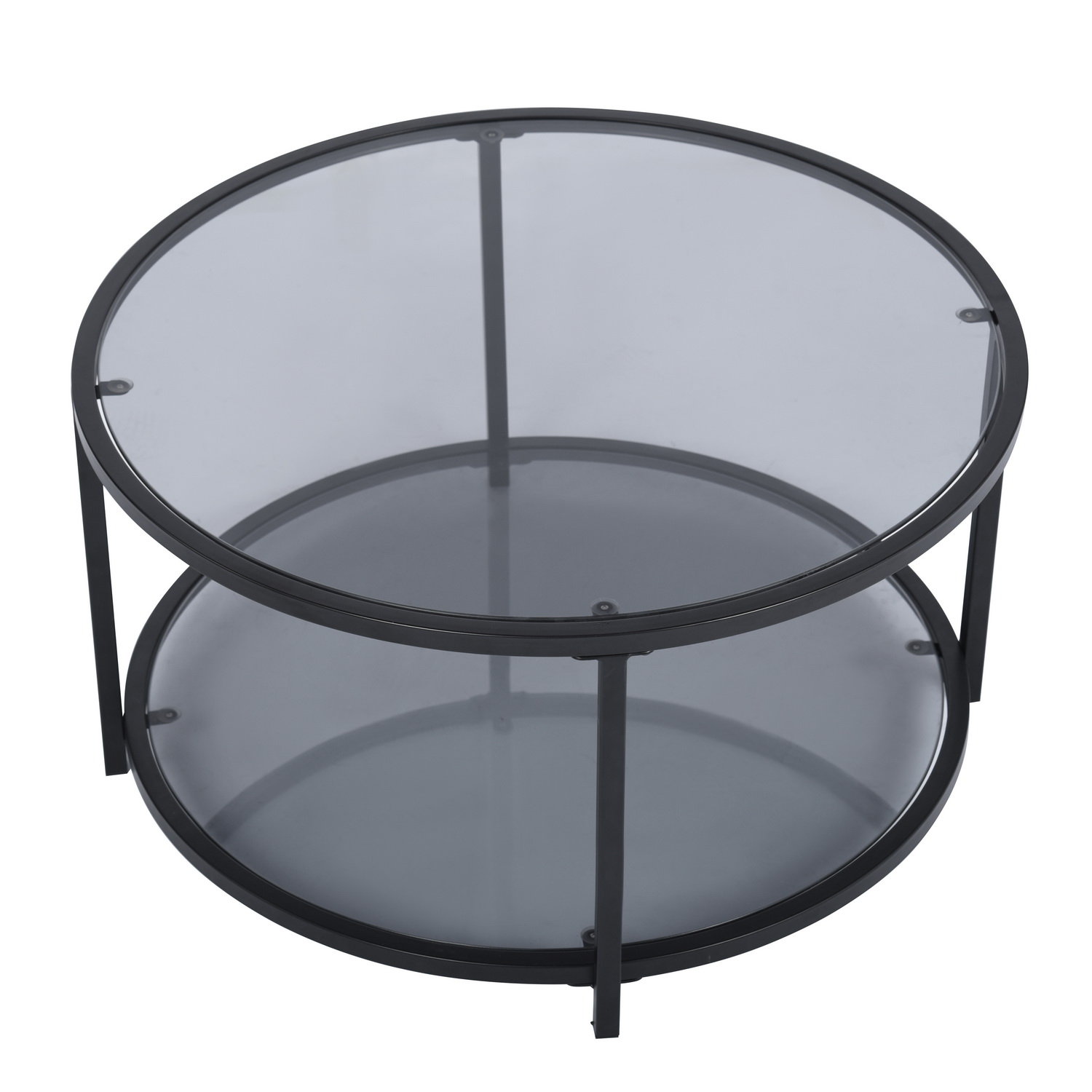 Foto 3 | Mesa de Centro Redonda de Cristal Homemake Neka Gris y Negro