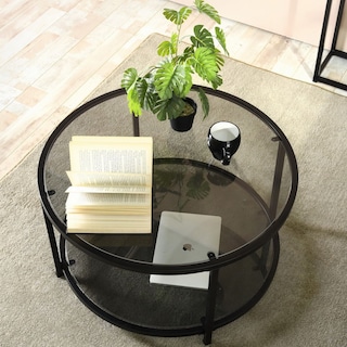 Foto 5 | Mesa de Centro Redonda de Cristal Homemake Neka Gris y Negro
