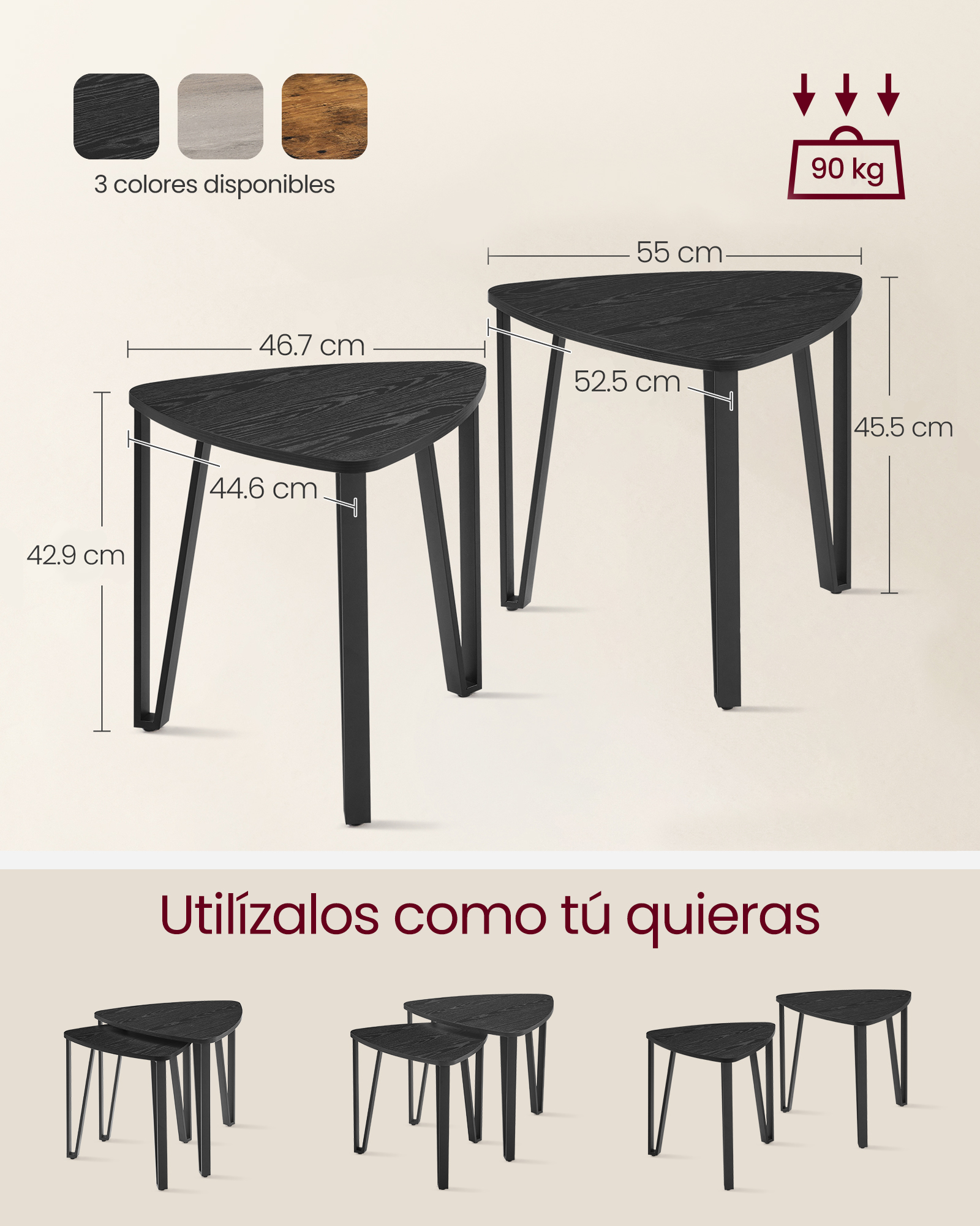 Foto 7 | Mesas Anidadoras Vasagle Mountain De Madera Negra Con Patas De Metal