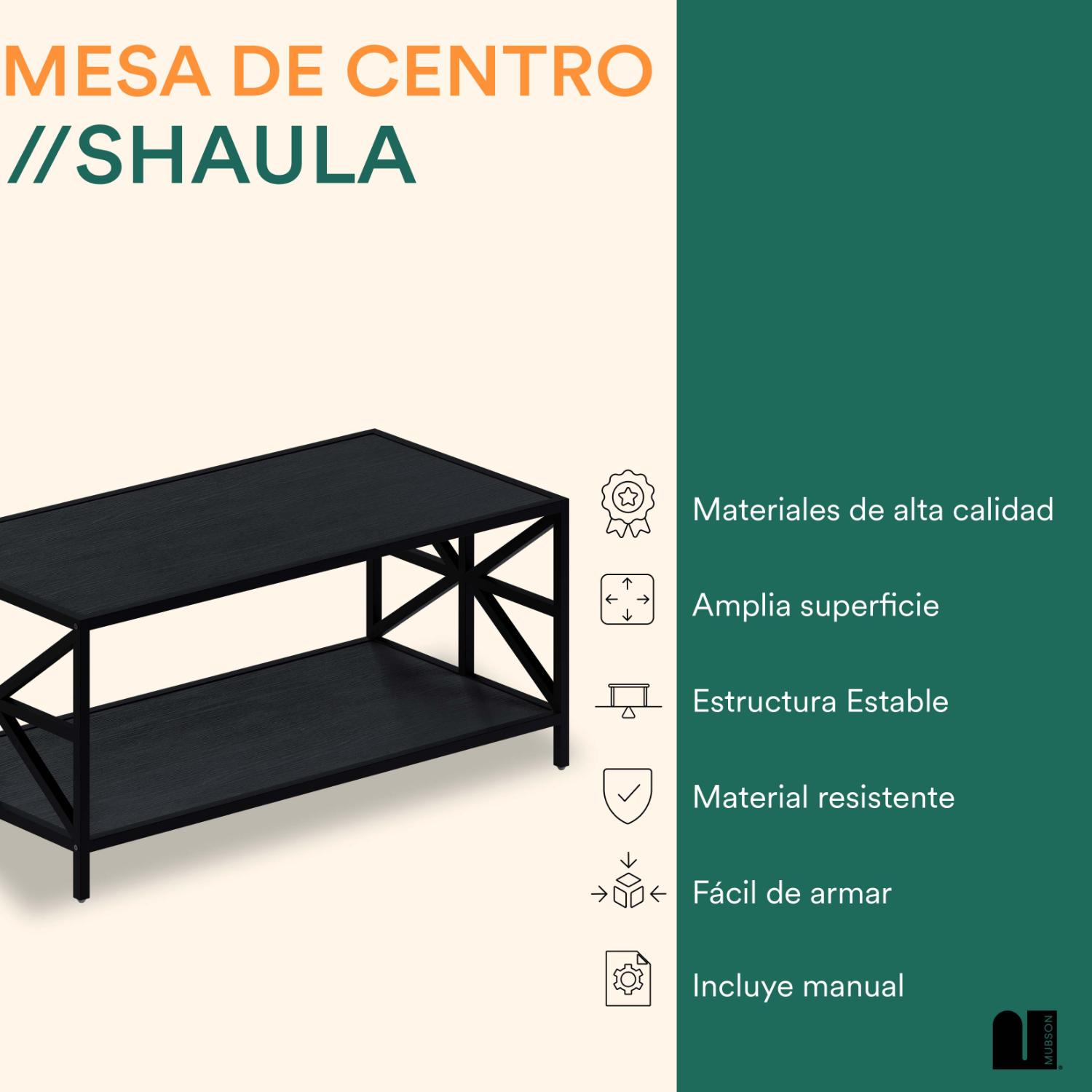 Foto 3 pulgar | Mesa De Centro Rectangular Mubson Mesa Shaula Negra