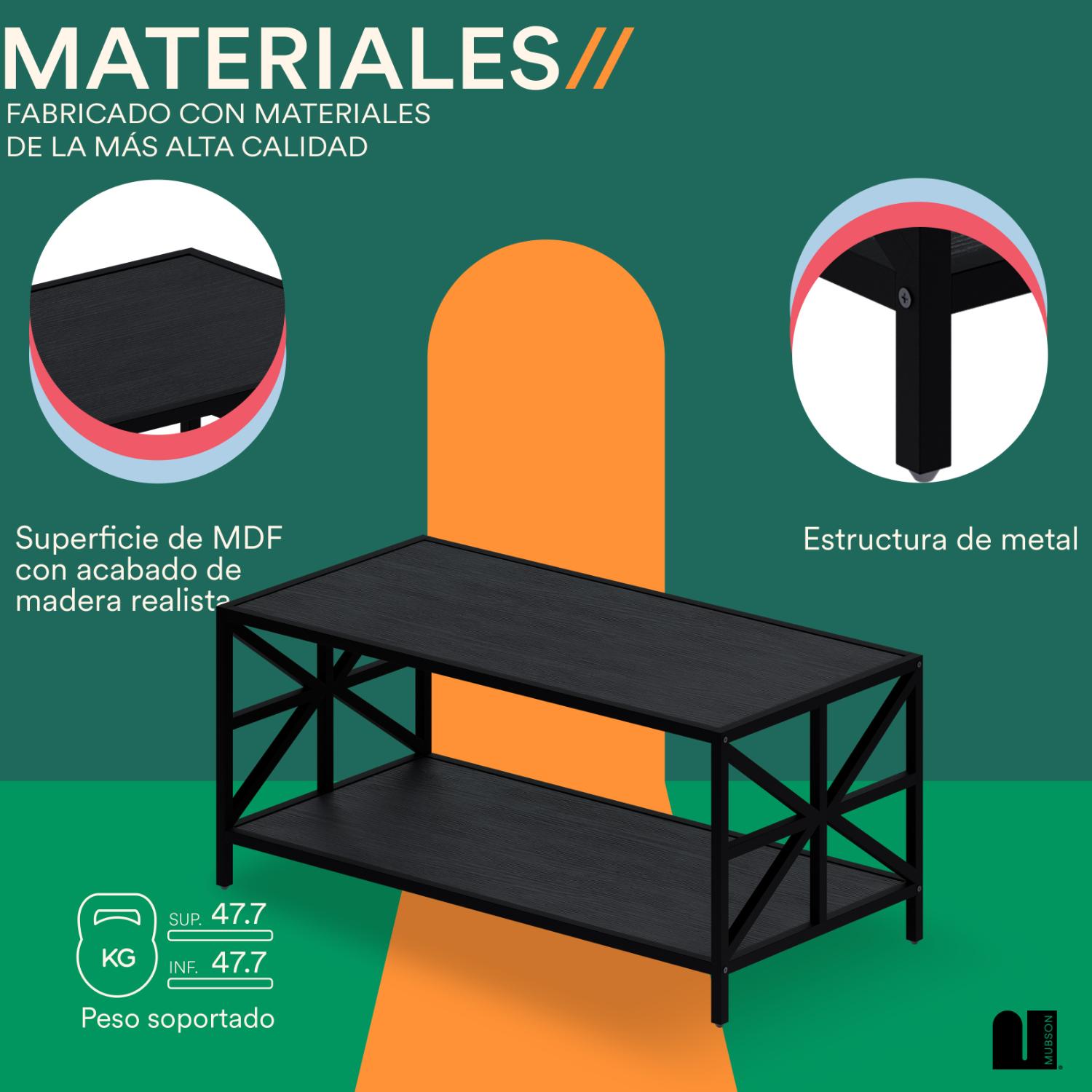 Foto 4 pulgar | Mesa De Centro Rectangular Mubson Mesa Shaula Negra