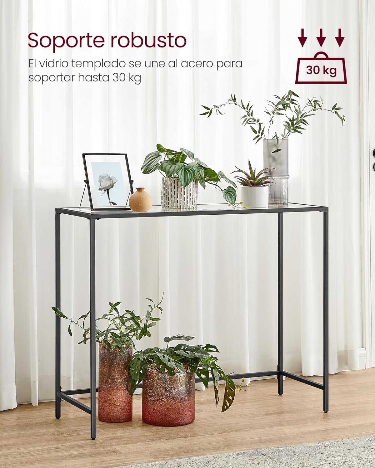 Foto 5 | Mesa Consola Vasagle Con Tapa De Vidrio Templado Y Marco De Metal