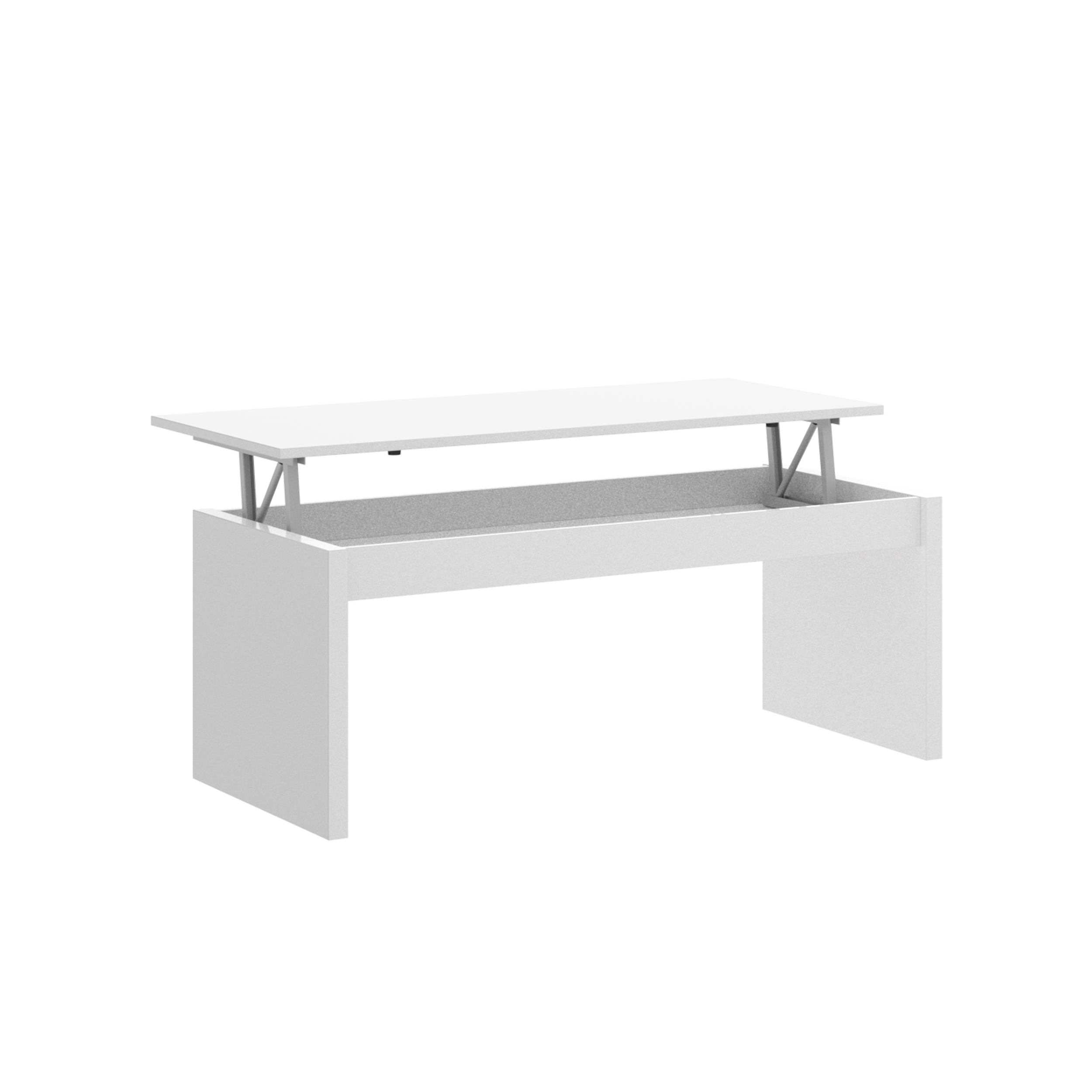 Foto 3 | Mesa De Centro Rectangular Elevable Blanca Brillante Con Espacio De Almacenamiento Y Soporte Metálico