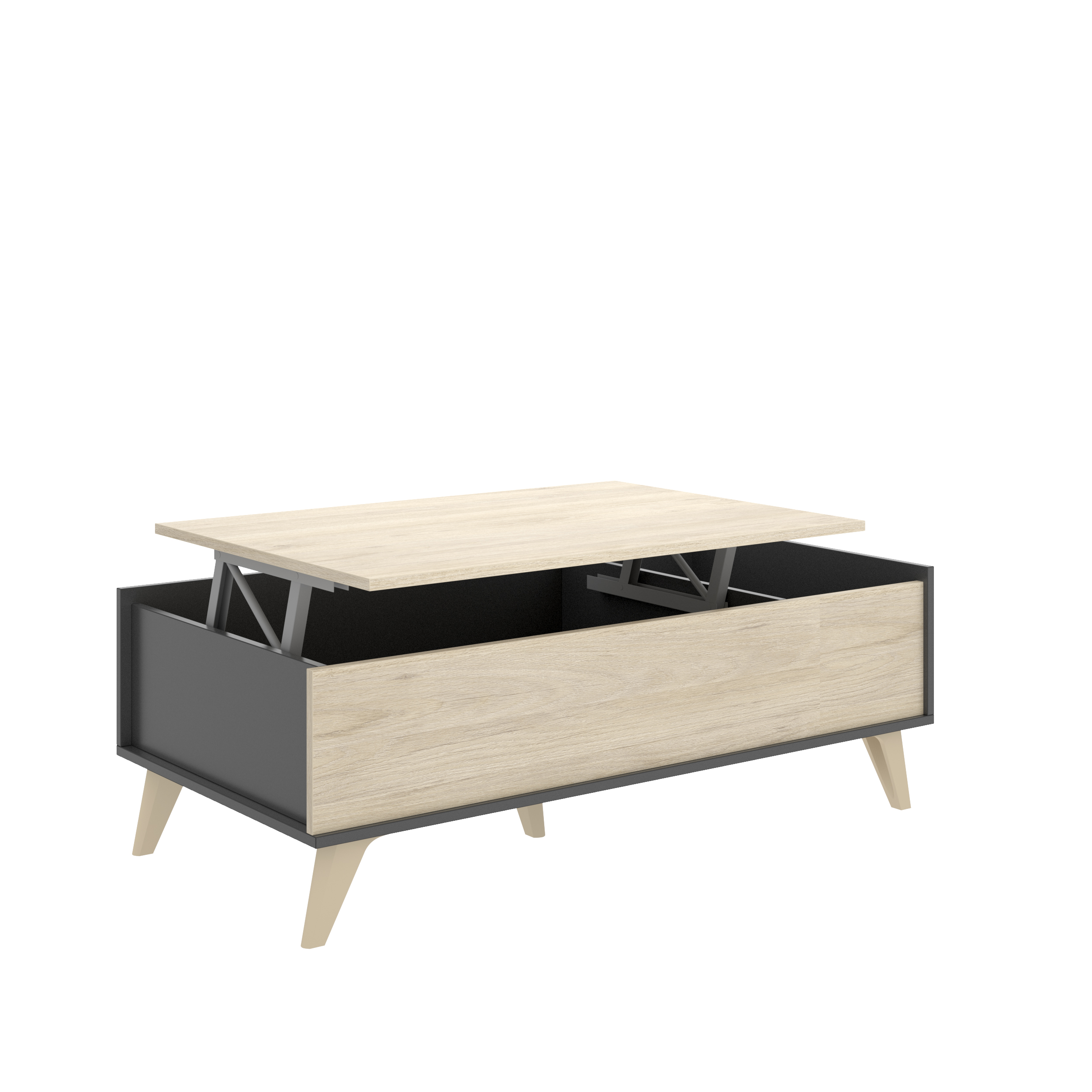 Foto 3 | Mesa De Centro Rectangular Elevable Color Gris Oscuro Con Espacio De Almacenamiento Y Soporte Metálico