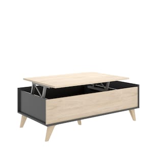 Foto 3 | Mesa De Centro Rectangular Elevable Color Gris Oscuro Con Espacio De Almacenamiento Y Soporte Metálico