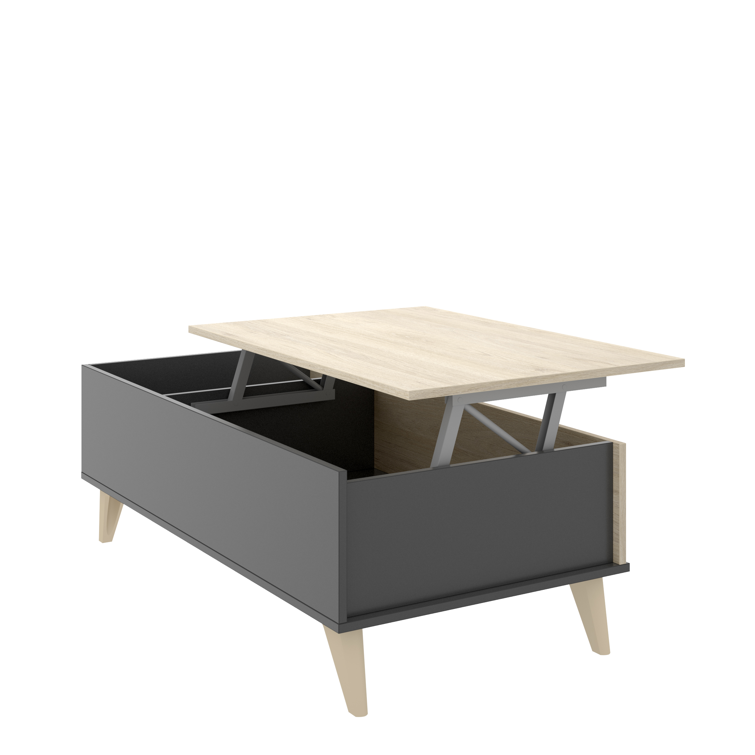 Foto 5 pulgar | Mesa De Centro Rectangular Elevable Color Gris Oscuro Con Espacio De Almacenamiento Y Soporte Metálico