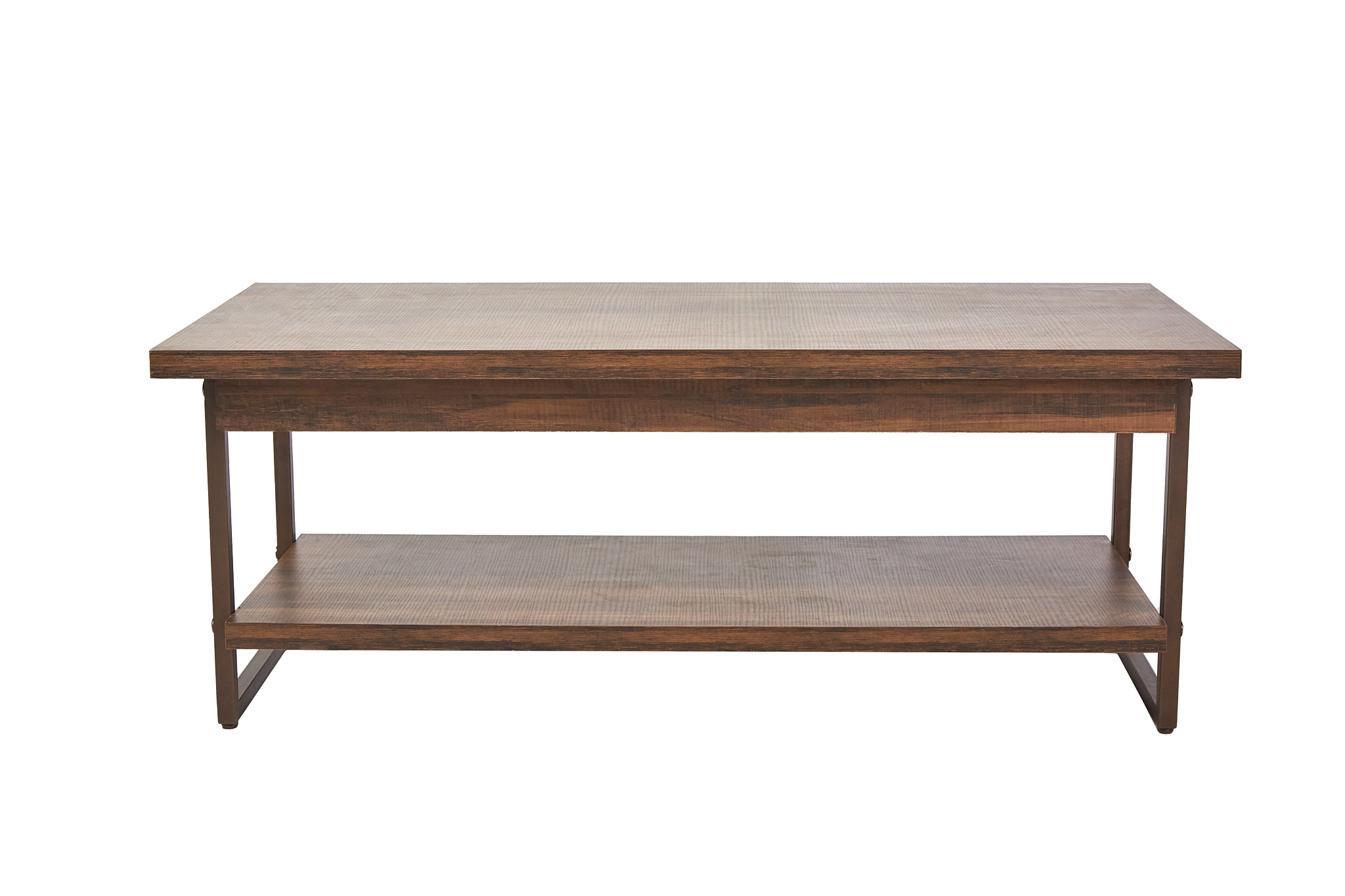 Foto 1 | Mesa De Centro Rectangular Color Nogal Con Espacio De Almacenamiento Y Estructura De Madera Mdf Con Soporte Metálico