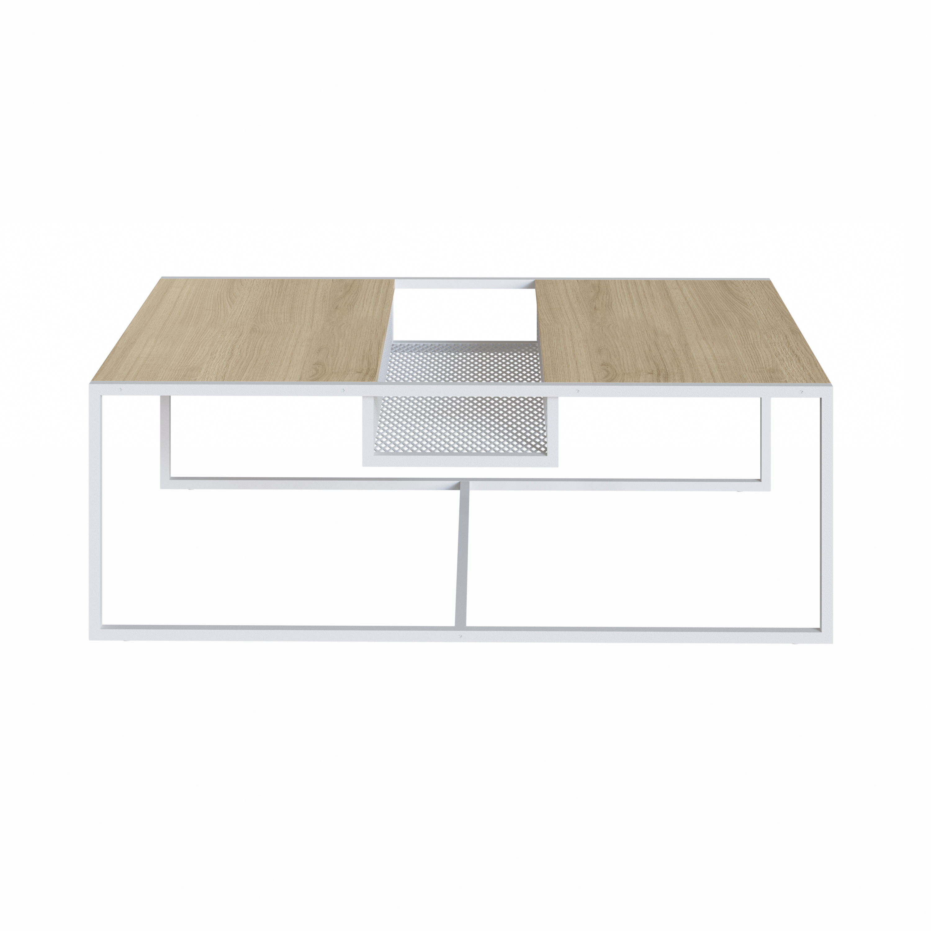 Foto 2 pulgar | Mesa De Centro Rectangular Color Blanco Y Madera Con 2 Tableros Y Estructura Metálica De Acero Mdp 100cm (ancho