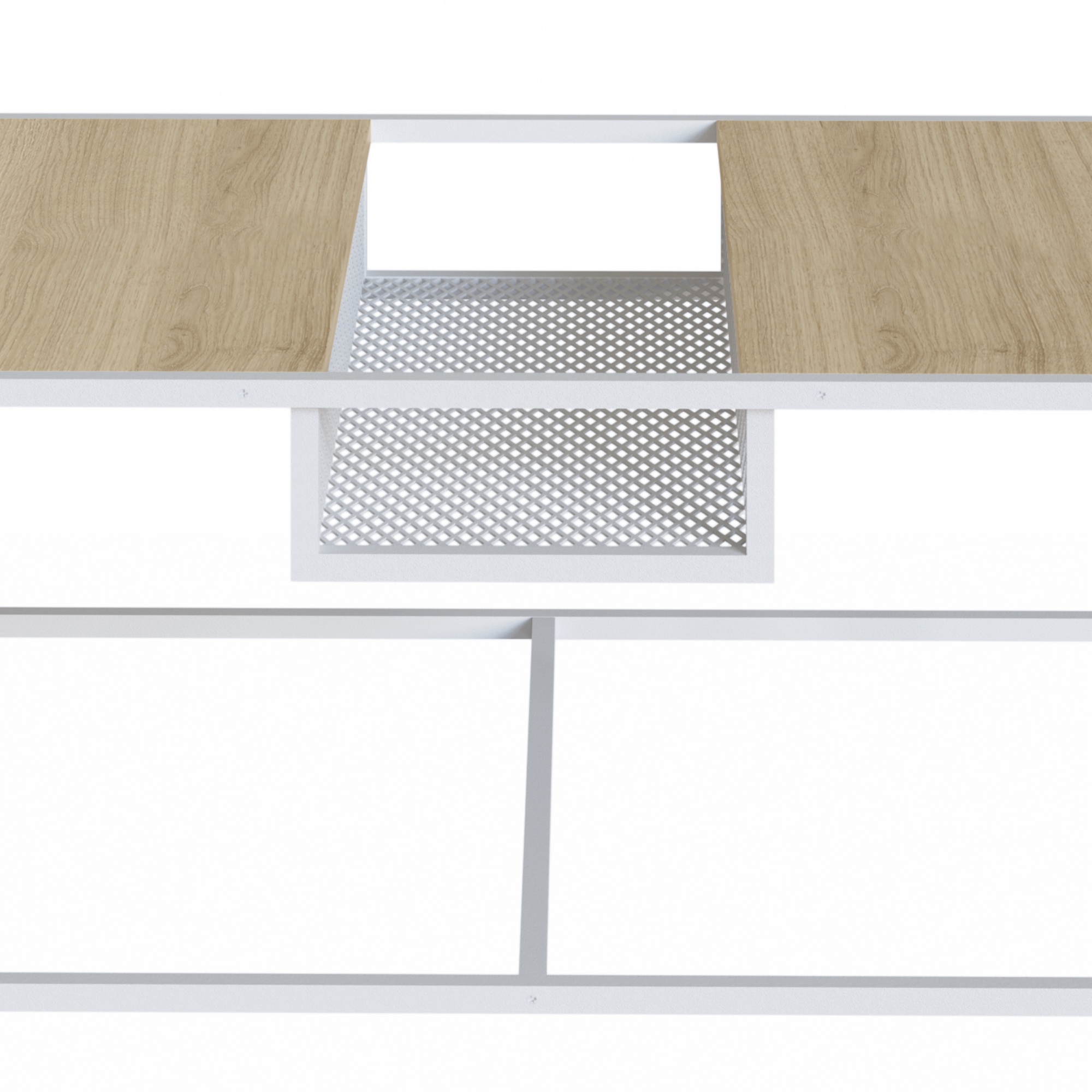 Foto 4 pulgar | Mesa De Centro Rectangular Color Blanco Y Madera Con 2 Tableros Y Estructura Metálica De Acero Mdp 100cm (ancho