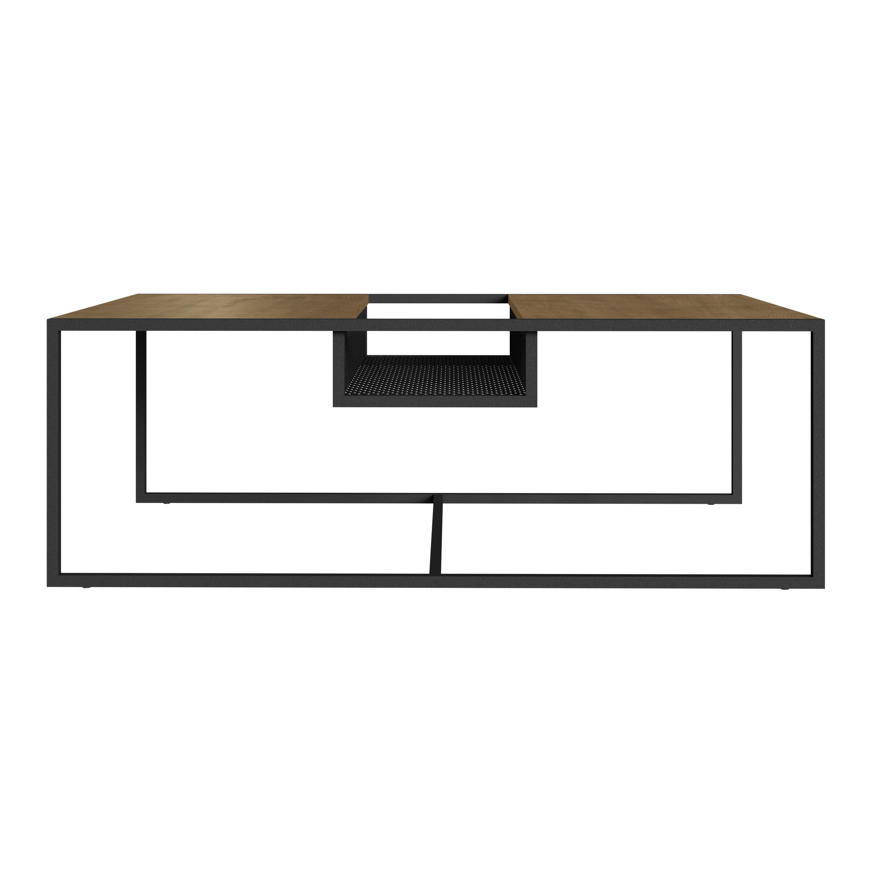 Mesa De Centro Rectangular Color Negro Y Madera Con 2 Tableros Y Estructura Metálica De Acero Mdp 100cm (ancho)*