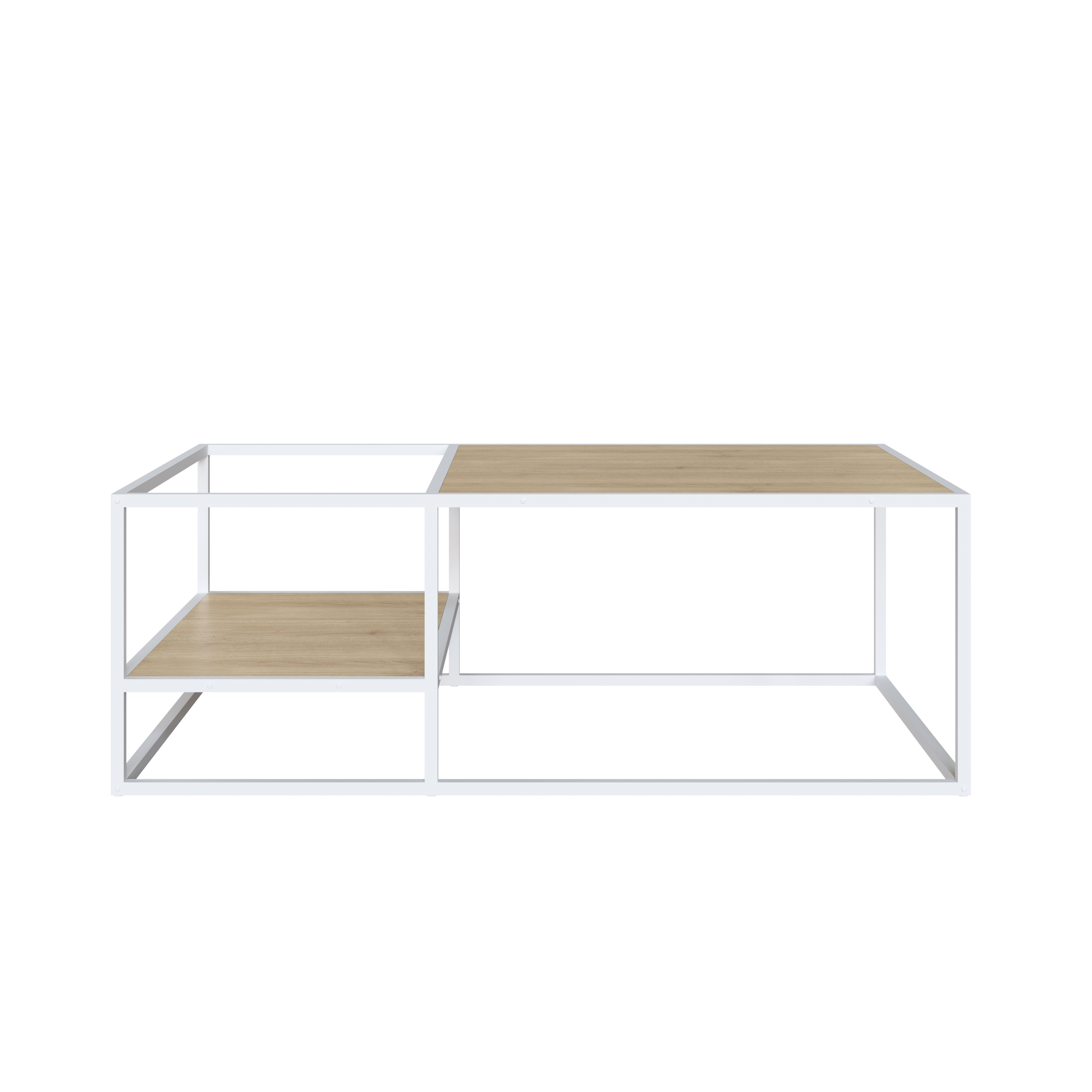 Foto 2 pulgar | Mesa De Centro Rectangular Color Blanco Y Madera Con 2 Tableros Y Estructura Metálica De Acero Mdp 100cm (ancho