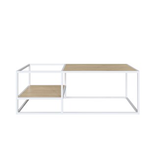 Foto 1 | Mesa De Centro Rectangular Color Blanco Y Madera Con 2 Tableros Y Estructura Metálica De Acero Mdp 100cm (ancho