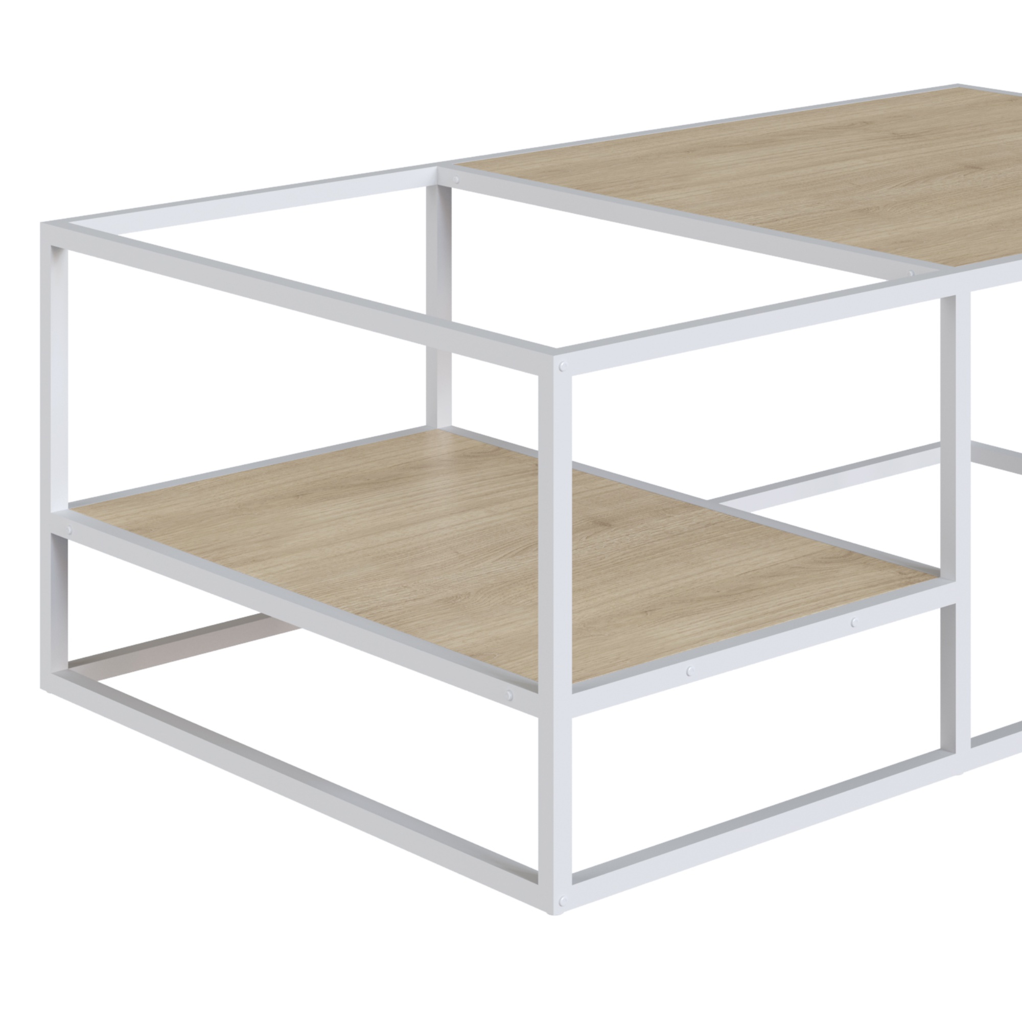 Foto 2 | Mesa De Centro Rectangular Color Blanco Y Madera Con 2 Tableros Y Estructura Metálica De Acero Mdp 100cm (ancho