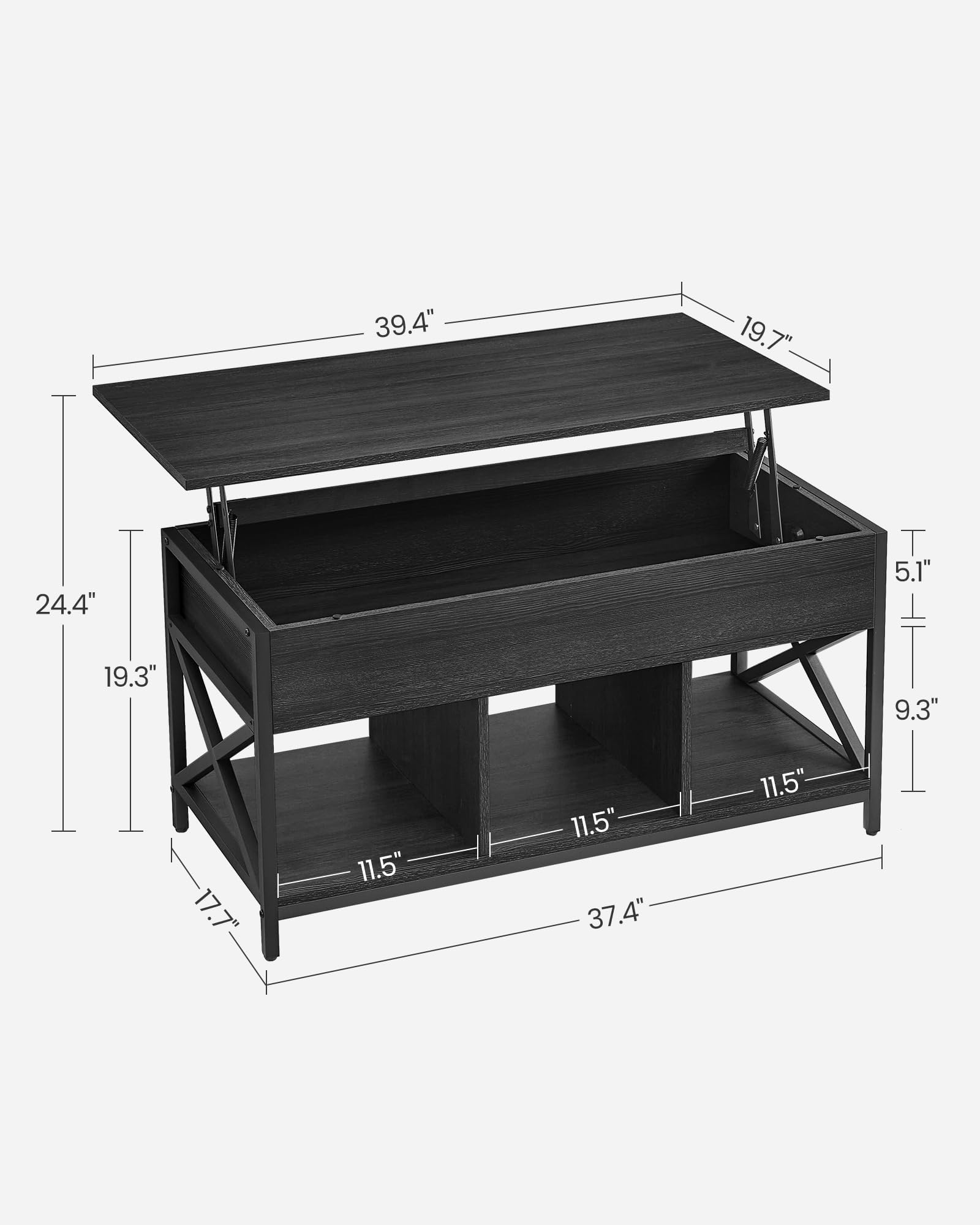 Foto 6 pulgar | Mesa De Café Vasagle Con Tapa Elevable Con Estante De Almacenamiento De Madera Negra