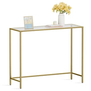 Foto 1 | Mesa Consola Vasagle Con Estructura Metálica De Vidrio Templado De 100 Cm, Color Dorado