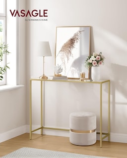 Foto 2 | Mesa Consola Vasagle Con Estructura Metálica De Vidrio Templado De 100 Cm, Color Dorado