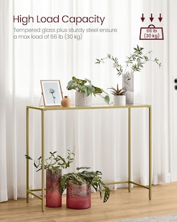 Foto 3 | Mesa Consola Vasagle Con Estructura Metálica De Vidrio Templado De 100 Cm, Color Dorado