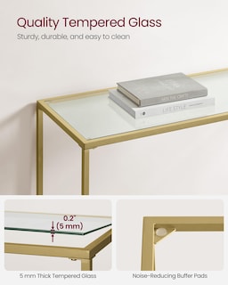 Foto 4 | Mesa Consola Vasagle Con Estructura Metálica De Vidrio Templado De 100 Cm, Color Dorado