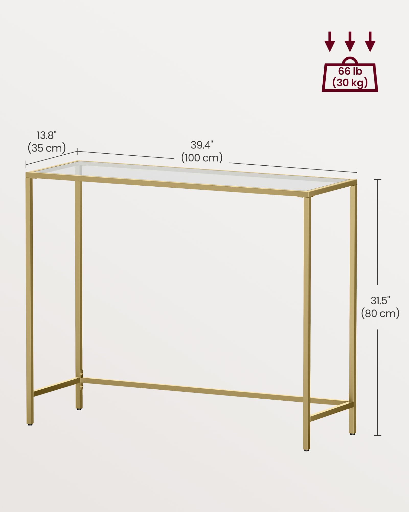 Foto 5 | Mesa Consola Vasagle Con Estructura Metálica De Vidrio Templado De 100 Cm, Color Dorado