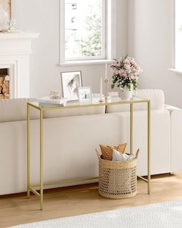 Foto 7 | Mesa Consola Vasagle Con Estructura Metálica De Vidrio Templado De 100 Cm, Color Dorado